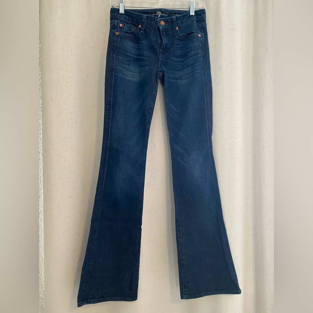 7 For All Mankind Blue Flare Wide Leg Jeans with Classic A Pocket